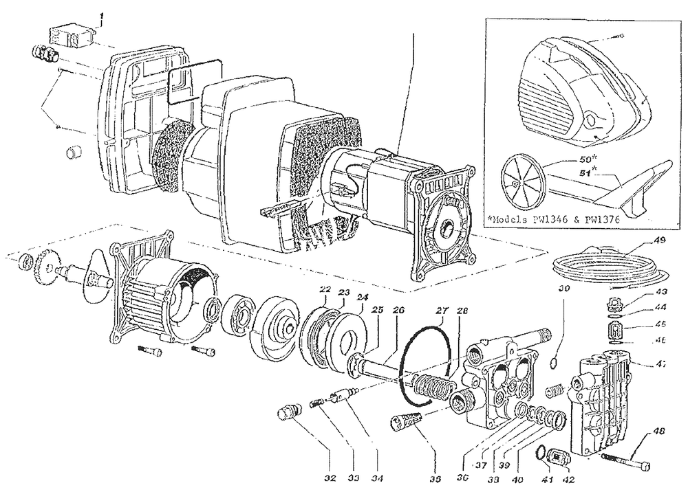 Pump Parts (1) Diagram and Parts List for PW1376  Campbell Hausfeld Pressure Washer